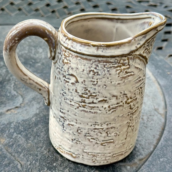 Rustic Cream and Brown Ceramic Distressed Pitcher - Picture 2 of 3